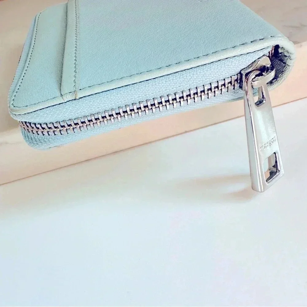 Margot New York Dana Pale Blue Leather Small Zip Around Wallet
